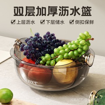 🔥可開發票#廚房雙層瀝水籃傢用客廳茶幾塑料水果盤水槽洗菜盆菜簍淘洗菜籃子#免運
