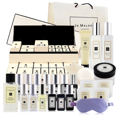 *Jo Malone 2021聖誕倒數月曆(香水+蠟燭+沐浴露+乳霜+香皂)[附提袋](盒損品)+原廠限量眼罩-國際航空版