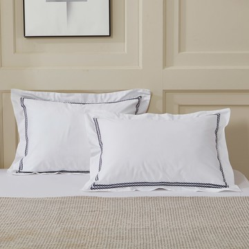 KIT HOME 純棉刺繡枕頭套  白色 + 海軍藍  50 x 70cm  2個