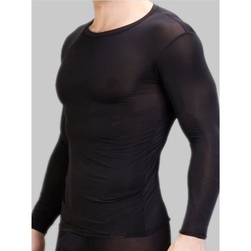 彈力性感絲滑打底長褲秋褲男士春秋薄款緊身冰絲長袖T恤打底秋衣