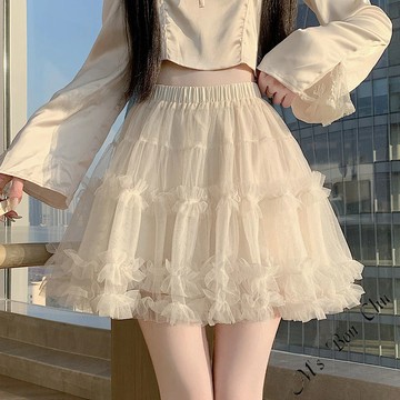 純欲芭蕾風蓬紗蛋糕裙【156】韓系INS顯瘦公主氣質純欲甜美高腰褲裙芭蕾蛋糕裙 A字裙 高腰短裙 BonChu