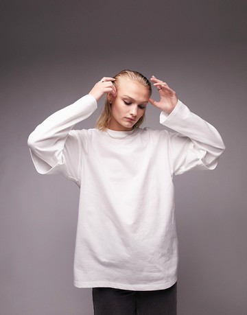 Topshop 2 in 1 long sleeve skater tee in white