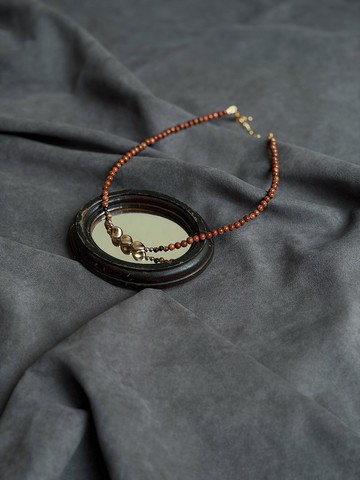 天地塵土道心 天然虎眼石x金砂石 18k 原創手作小眾串珠項鍊