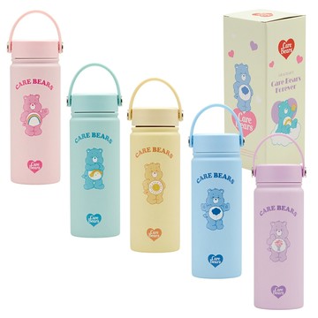 【Grace Gift】 Care Bears-樂觀/幽默/許願/牢騷/分享小熊手提式雙層304不鏽鋼保溫瓶 500ML