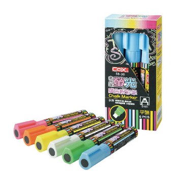 COX 三燕 水性 螢光 廣告 粉彩筆 平筆頭 6支 / 盒 SB-30｜領券最高折$220