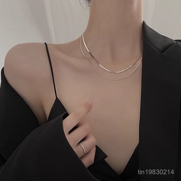 香港出貨🔥限時下殺🔥S925純銀雙層項鏈銀色年新款女高級設計感小衆溫柔 鎖骨錬 項錬 女項錬 女生項錬 項錬女 純銀項錬