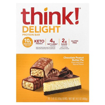 Think !, 美味蛋白棒，巧克力花生醬派，10 根，每根 1.41 盎司（40 克）