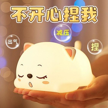 桃園出貨✨拍拍燈呼嚕貓小夜燈睡眠臥室柔光護眼牀頭生日禮物檯燈兒童伴睡