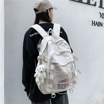 免運💯書包森係簡約雙肩包日係ins風休閒旅行背包高顔值百搭大學生書包時尚休閒後背包 護脊防潑水大口袋雙肩背包 KFES