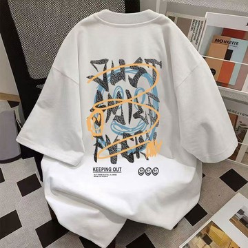 重磅純棉韓版塗鴉字母印花短袖T恤情侶裝潮牌ins百搭夏季上衣男女