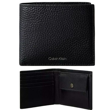 【Calvin Klein 】CK 燙銀LOGOO附零錢袋短夾 禮盒組-帥氣黑