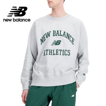 【New Balance】 NB 親膚植絨學院風文字長袖上衣_男性_灰色_AMT33550AG