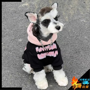 【台灣出貨】寵物衣服 貓狗衣服 秋冬純棉加絨 英倫風 黑身粉色連帽衛衣 雪納瑞衣服 狗狗保暖衣服 加絨衛衣 狗狗衣服