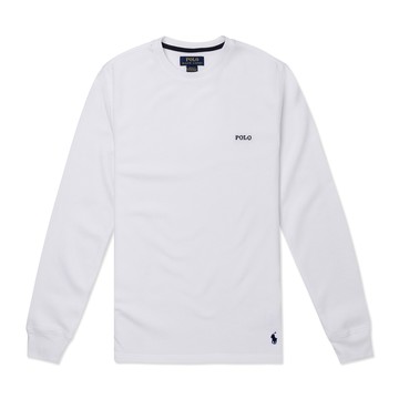 RALPH LAUREN POLO 熱銷刺繡文字下擺小馬素面長袖T恤-白色