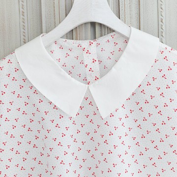 熙醬手作服手工制作均碼涼爽可愛櫻桃碎花滌棉櫻桃小翻領襯衫1入