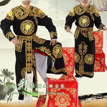 七彩梨園新款舞臺裝戲曲服裝閩劇粵劇歌仔戲將服武生黑團花箭衣