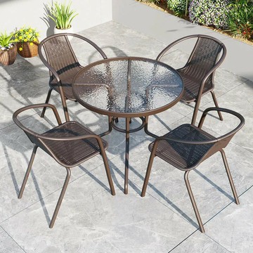 戶外桌椅陽臺露天桌椅套件花園現代鐵藝桌椅室外庭院休閑帶傘桌椅[DD050209]