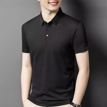 [巴黎精品] POLO衫短袖T恤-冰絲無痕純色緹花男上衣5色v1bf11