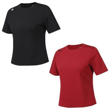 Descente 迪桑特 短袖上衣 女裝 修身 黑/紅 SQ322PTS74-BLK0/SQ322PTS74-RED0