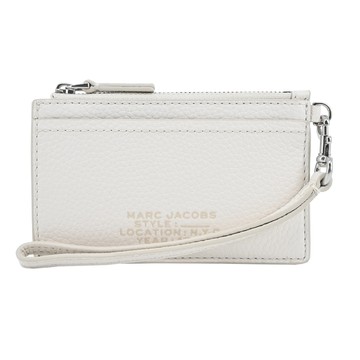 [平輸版] 【MARC JACOBS】THE LEATHER ZIP壓印LOGO拉鍊鑰匙圈卡片夾/零錢包(白)真品平輸