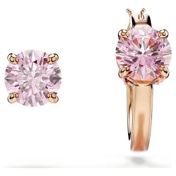 Connexus 耳釘, 非對稱設計, 圓形切割, 粉紅色, 多種金屬潤飾