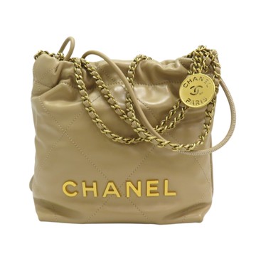 【二手名牌BRAND OFF】CHANEL 香奈兒 米色羊皮 CHANEL 22 MINI 兩用包 AS3980