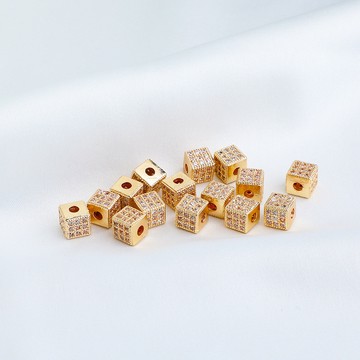 XS-14K包金保色鑲鋯石正方體隔珠方形串珠飾品配件diy手工散珠資料
