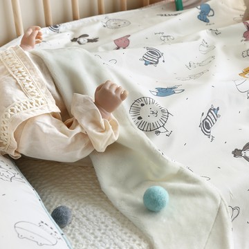 PRIELLE 動物農場 純棉 超細纖維 嬰兒毯  小獅子款  75 x 100cm