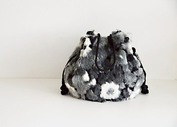 義大利製緹花豹紋環保皮草水手包 大尺寸 銀灰色