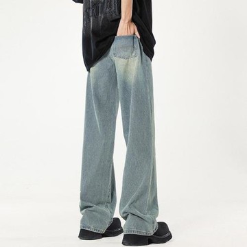 牛仔褲男款秋季潮流新款直筒休閑褲美式復古水洗做舊vibe高街褲子