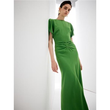 Z老板 VB荷葉袖皺褶收腰連衣裙中長款氣質修身裙子夏季新款