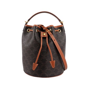 CELINE Clara 凱旋塗層帆布手提/斜背二用水桶包(棕褐色)