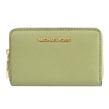 MICHAEL KORS JET SET 荔枝皮革ㄇ字拉鍊卡片零錢包.草綠