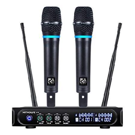 Kithouse S9 UHF Rechargeable Wireless Microphone System Karaoke Microphone Wireless Mic Cordless Dual with Bluetooth Receiver Box   Volume Control ECH