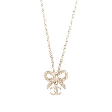 CHANEL CC Logo 及蝴蝶結造型項鍊(金色)