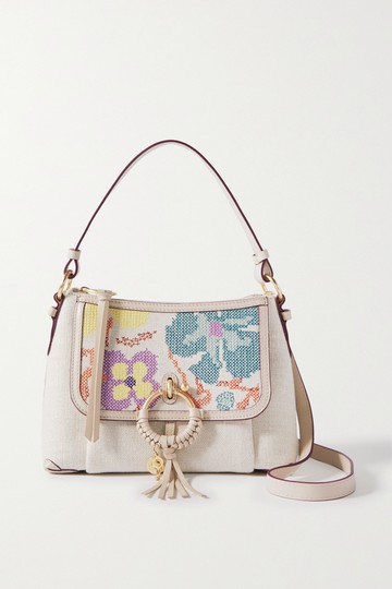 See By Chloé - Embroidered Leather-trimmed Canvas Shoulder Bag - Beige - one size