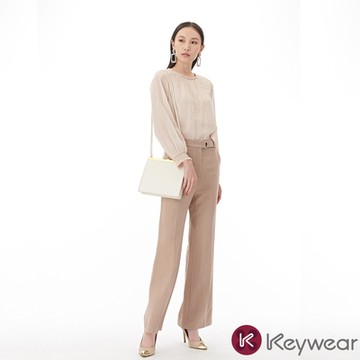 KeyWear奇威名品     釘珠亮片設計雪紡上衣-深米色
