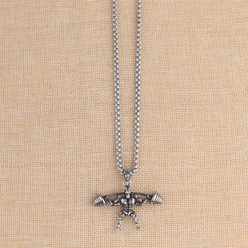 時尚創意個性舉鈴健身肌肉男鈦鋼吊墜項鏈運動員飾品雙杠鈴毛衣鏈1入