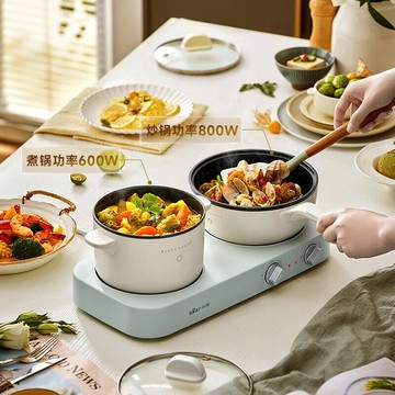 【雲渡小鋪】【熱賣小家电】雙灶電煮鍋 電炒鍋 多功能 分體式煎炒燜煮料理鍋 宿舍用小煮鍋 電熱鍋 DRG-E12J1配蒸籠