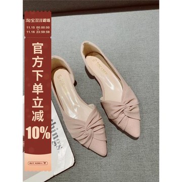 春夏新款平底鞋女2025韓版淺口尖頭側空舒適軟底女鞋蝴蝶結大碼鞋