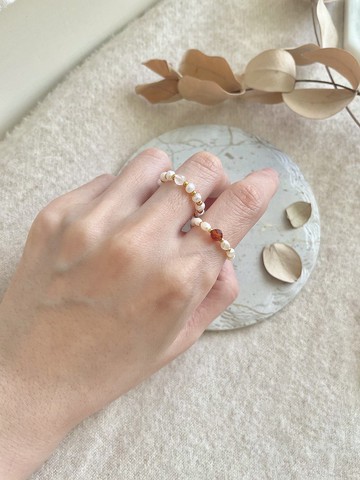 天然珍珠戒指 紅石榴石珍珠戒指 月光石珍珠戒指