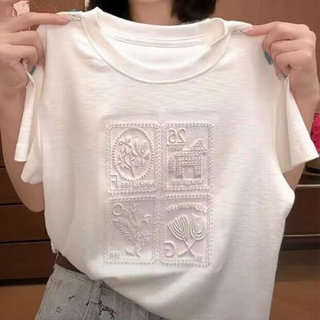 【雅韻衣櫥】純棉韓國高級感刺繡T恤女短袖2026新款時髦寬鬆半袖打底衫上衣夏