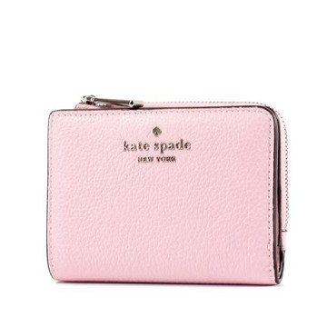 KATE SPADE 鵝卵石紋皮革釦式對開短夾-芭蕾粉