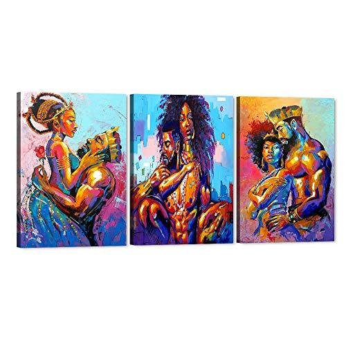 アフリカンキングとクイーンのキャンバス壁アート 3枚セット 壁 キングクイーンクラウンのポスター