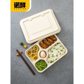 一次性四格飯盒紙漿餐盒環保可降解外賣打包盒三格4格5格分格食品