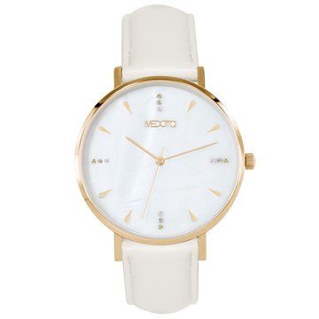 [MEDOTA] Glitter系列貝殼面鑽石簡約真皮錶帶女錶-金色 / GE-12204