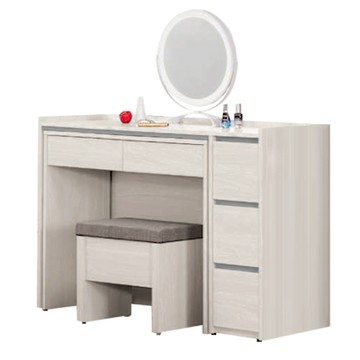 文創集 華哥爾4尺固定鏡面伸縮鏡台/化妝台組合(含化妝椅)-120x40-71x129cm免組