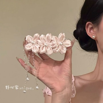 🚚臺灣出🚚野心家原創【千櫻繪子】甜美粉色花朵流蘇髮夾溫柔風側邊夾鴨嘴夾