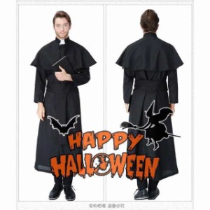 M?XL Men's 教会 ハロウィン 衣装 神父 伝道師 男性用 メンズ用