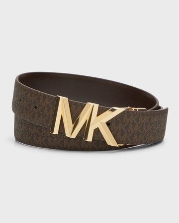 MK Logo Brown Leather Belt